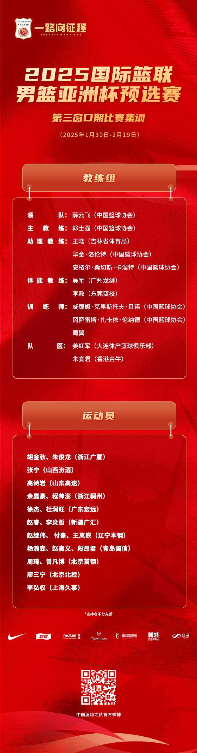  直播吧：中國男籃大名單預計裁掉5人