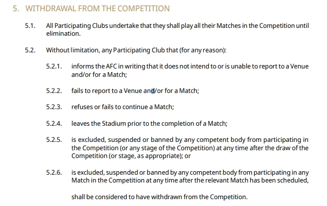  犯了啥事??亞足聯(lián)競賽規(guī)則中：以下6條被視為退出亞冠精英聯(lián)賽