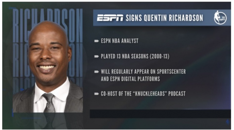  ESPN：正式簽約前NBA球員昆汀-理查德森 后者將擔(dān)任解說(shuō)